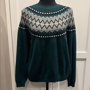 WEATHERPROOF Green Fair Isle Sweater Size XS